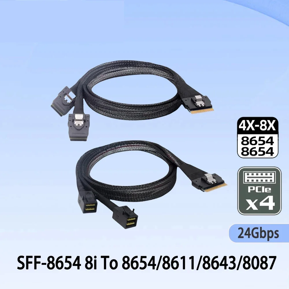 Slim SFF-8654 8i To 2 Ports 8654 8611 8643 Hard Disk Cable OCULINK SAS 8087 Array Data Cable 40CM 4i 8i PCI-E NVMe Adapter Card