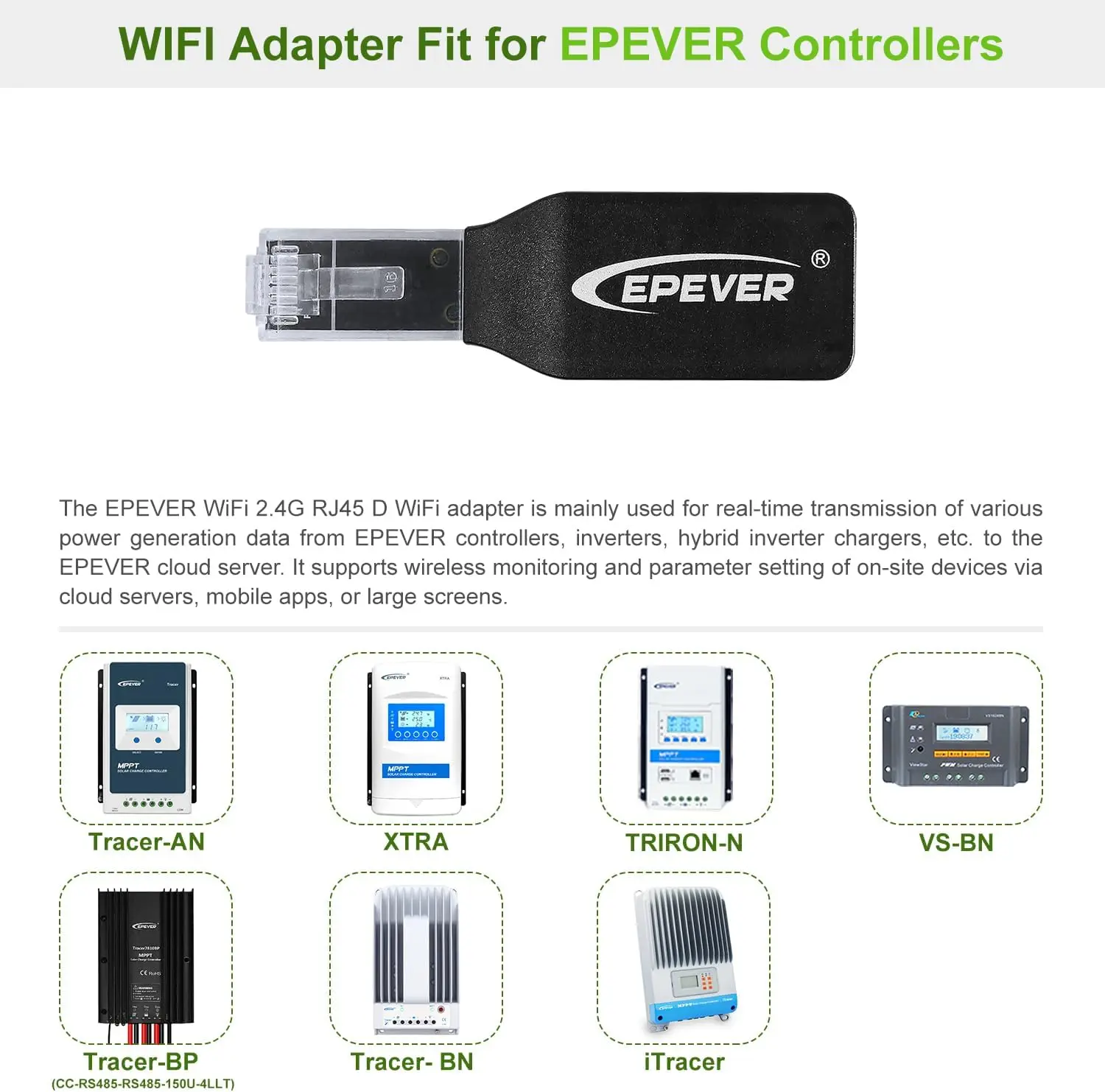 EPever-Módulo WiFi para Controlador Solar, Série Acessórios, WiFi, 2.4G, RJ45, D EPEVER