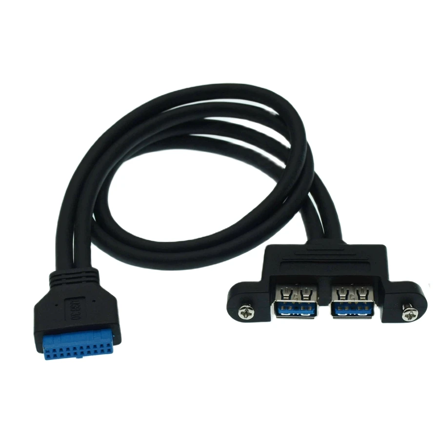 50CM PC Mainboard 20 Pin To Dual USB 3.0 Ports Express Cable 2 Bracket Extension Cord For PC Mainboard Connectors