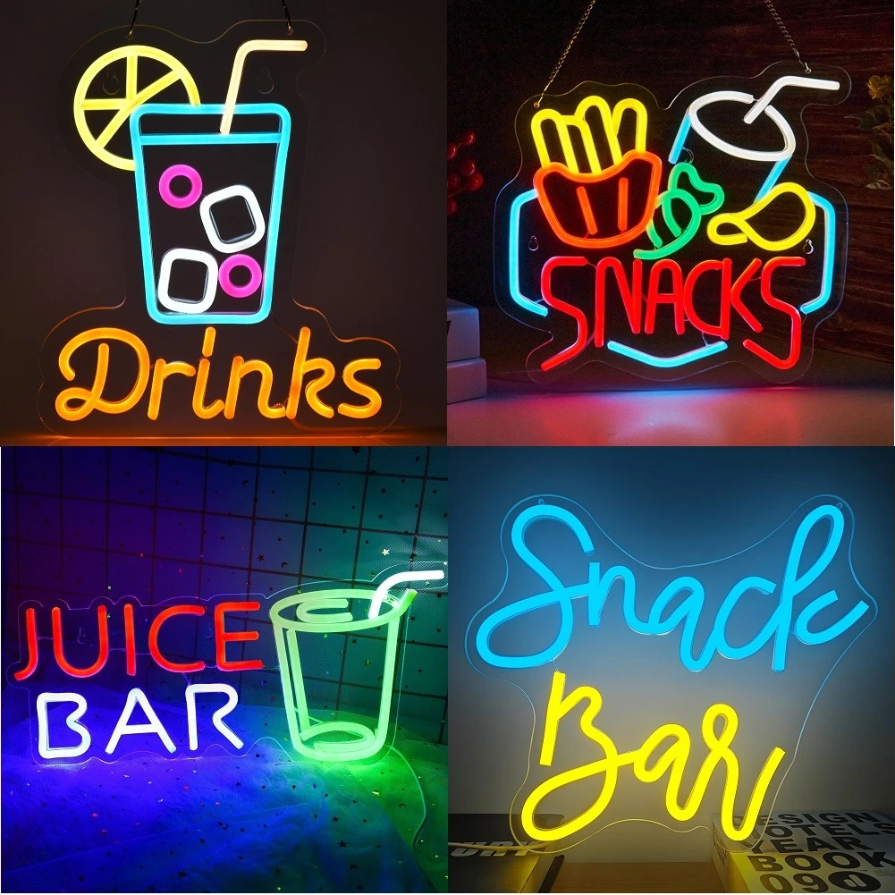 Bebidas, letrero Led de neón para aperitivos, luces con letras coloridas, decoración de habitación para el hogar, Bar, cafetería, dormitorio, fiesta, tienda de comida, Logo artístico, lámpara de pared