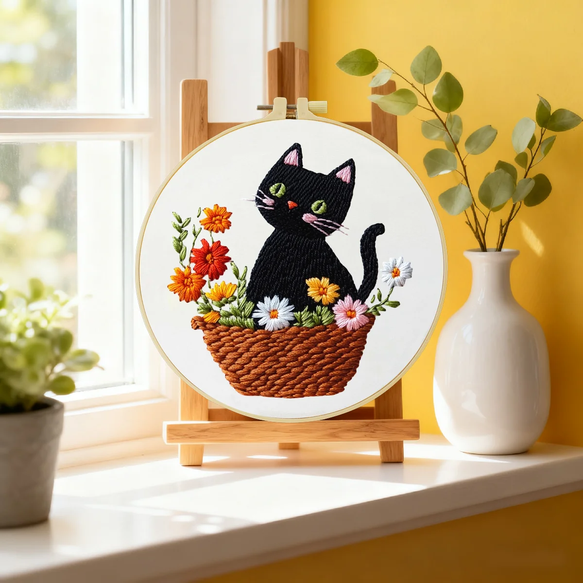 1 Stück 20X20CM/15X15CM 7,87/6,3 Zoll Katzen-Stickerei-Starter-Kit DIY-Kit DIY-Stickerei-Set Handarbeiten Nähkunst Nadelkunst – Detail 1