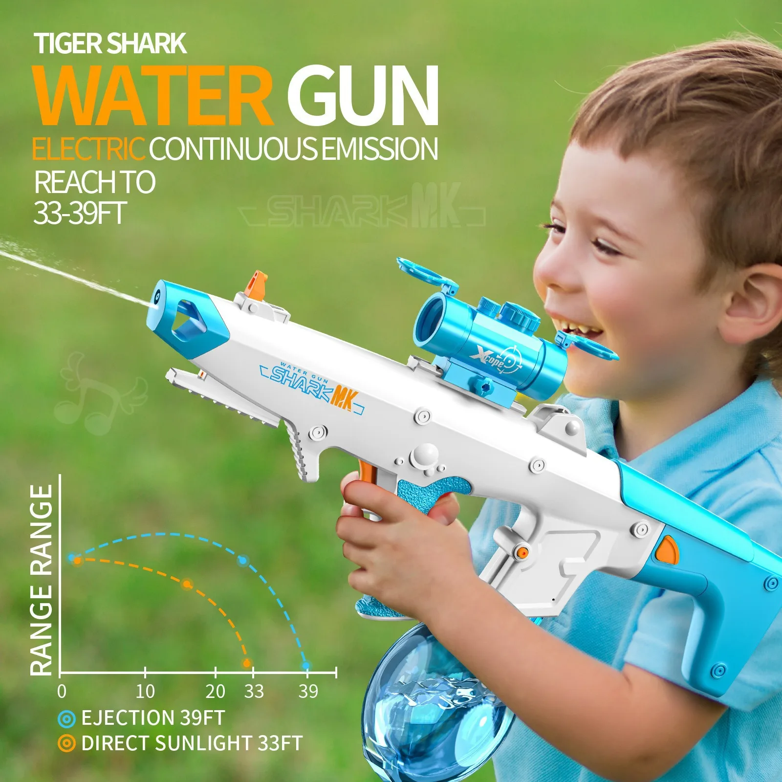 Tiger Shark Electric Continuous Water Gun Fully Automatic Large Capacity Can Absorb Water War Boys Toys Outdoor