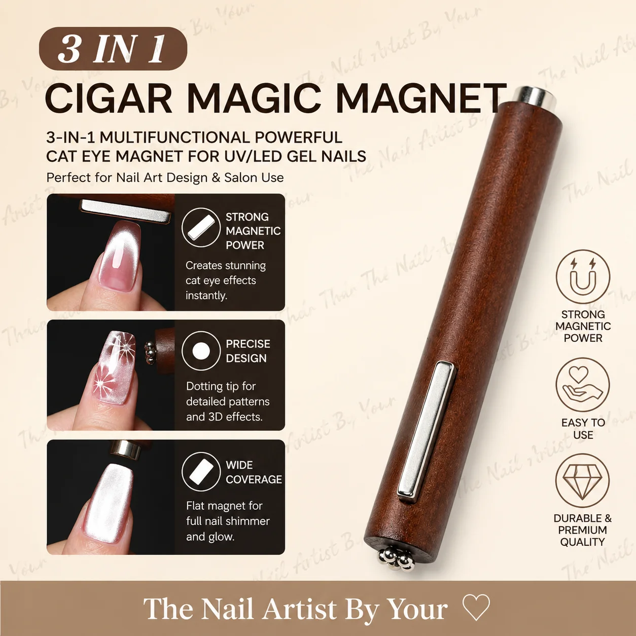 3 In 1 Multifunctional Strong Cat Eye Magnet UV/LED Gel Nail Magnetic Stick for Nail Art Design Manicure Special Tools