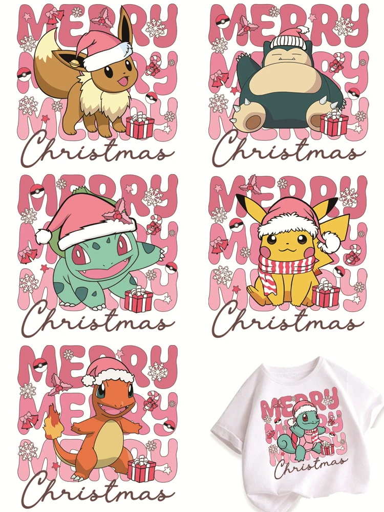 【セール中】メリークリスマスのピカチュウとヒトカゲの衣類ステッカー,衣類のパッチ,日曜大工の縫製装飾,アイロン転写