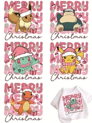 Merry Christmas Pikachu and Charmander Clothing stickers Patch for clothes DIY Sewing Decoration iron on transfer