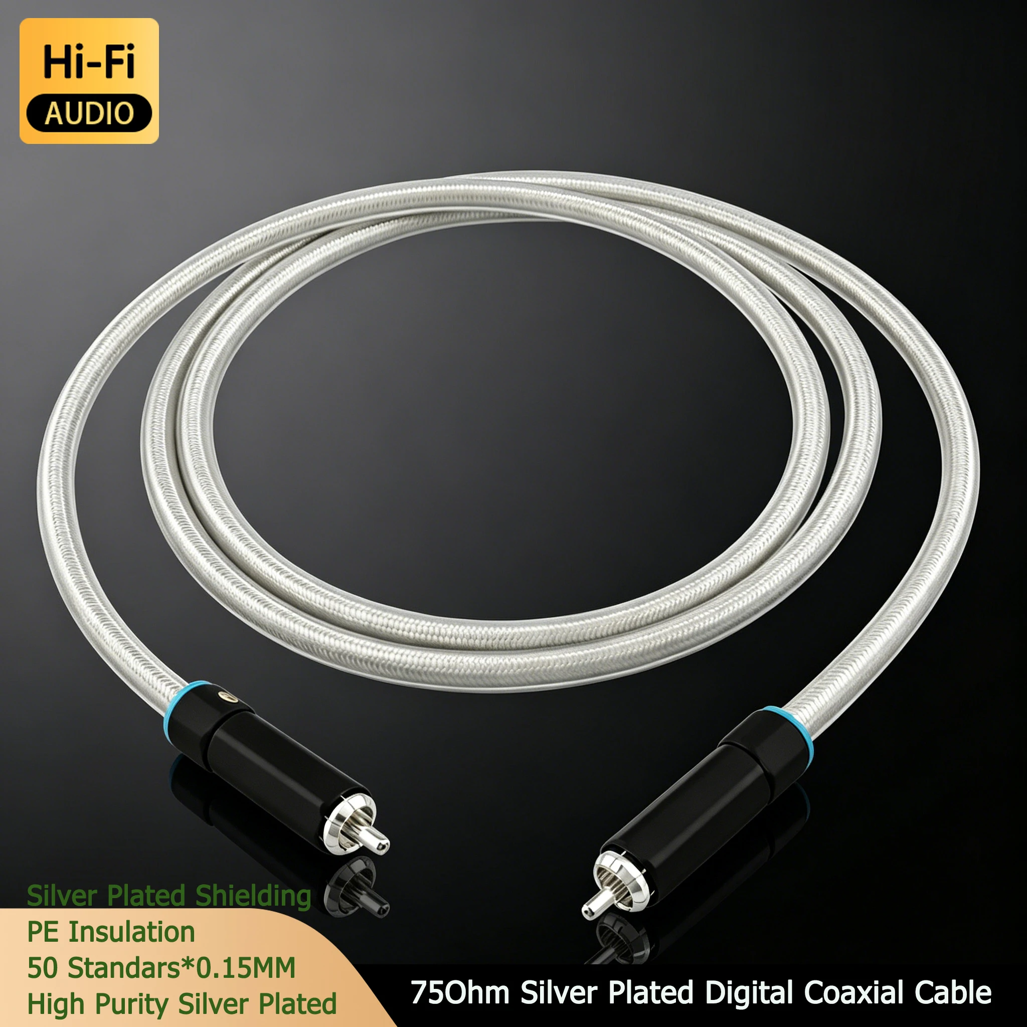 75Ohm HT4 Silver Plated Digital Coaxial Cable RCA Male SPDIF Audio Cord For TV DAC CD Player HIFI System