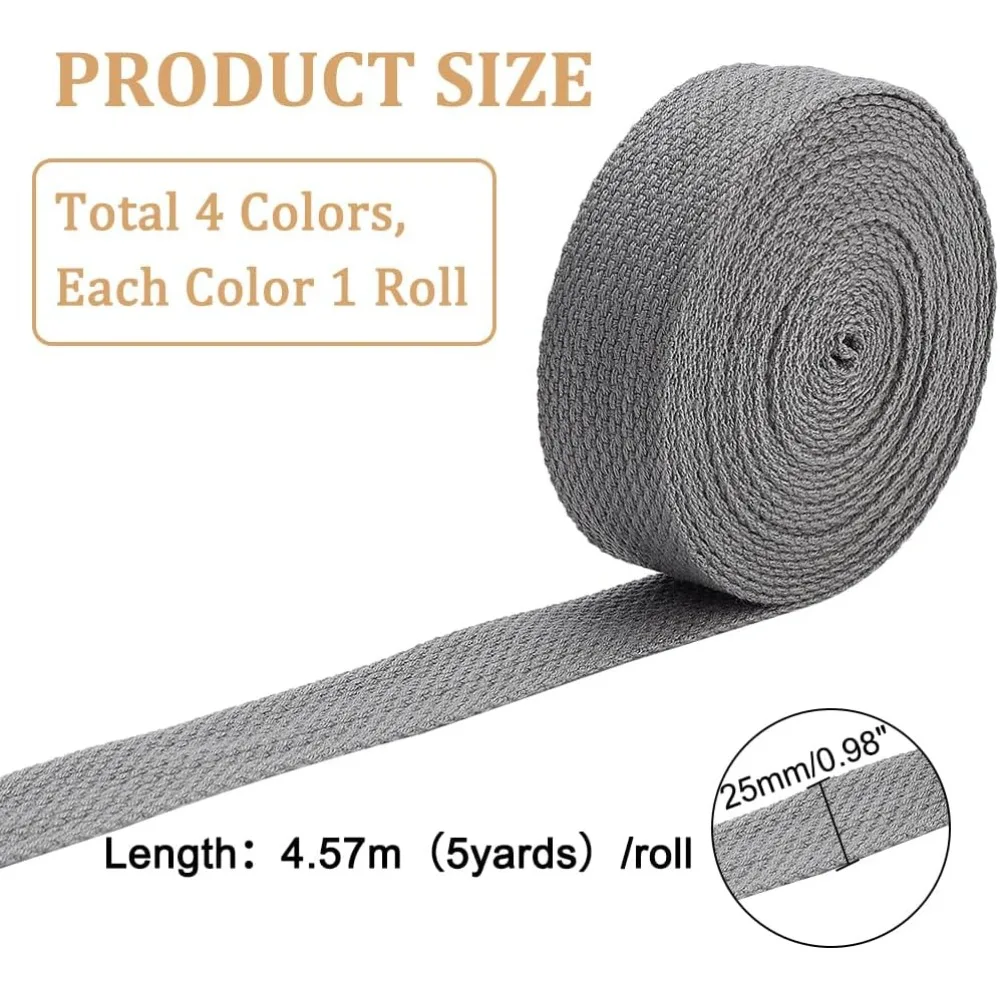 20 Yards 4 Colors Sewing Twill Webbing 25mm Coarse Cotton Webbing High Density Webbing Clothing Sewing Accessory for Clothing