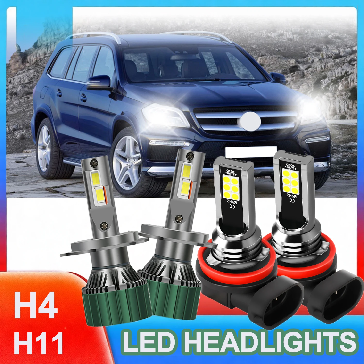 H4 LED-Scheinwerfer mit Fern- und Abblendlicht, externer Steuerung, 6000K Weißlicht, Autolicht, DC12V, H11 Nebelscheinwerfer-Kit