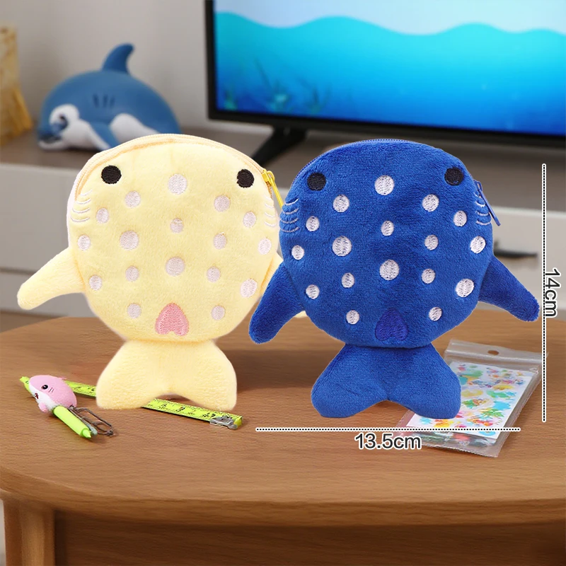 New Cartoon Plush Shark Coin Purse Zero Wallet Plush Animal Wallet For Kids Zipper Coin Bag Cute Pendant Data Cable Bag Gift