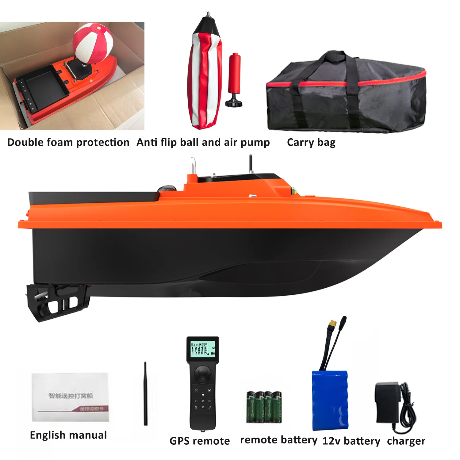 12V D80B RC Fishing Bait Boat with Tray and Line Release and Anti