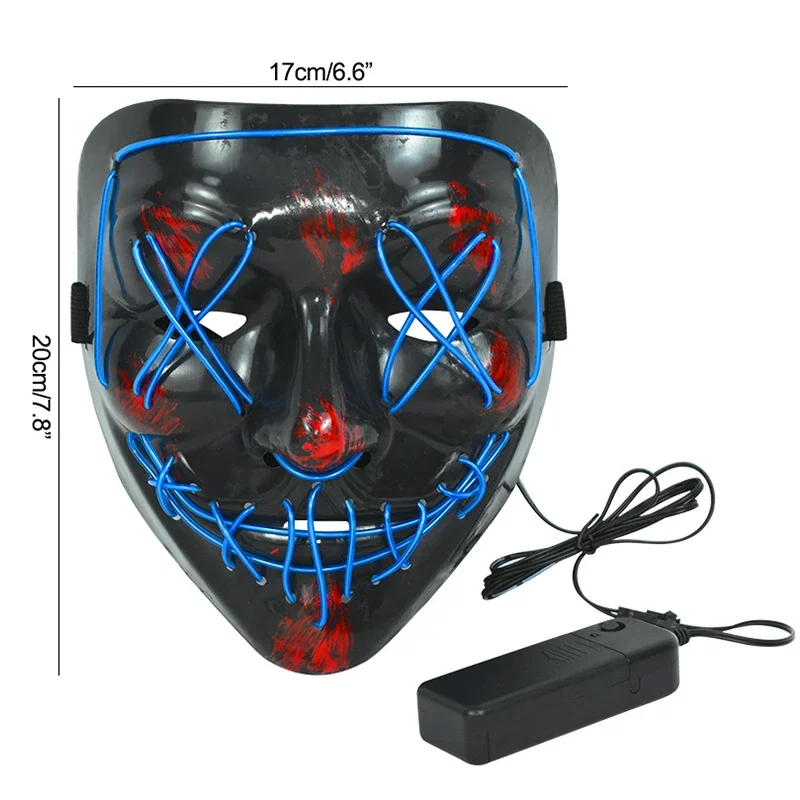 LED Halloween Mask Luminous Glow in The Dark Mascaras Halloween Party Costume Cosplay Masques Light Horror Props Neon Masquerade