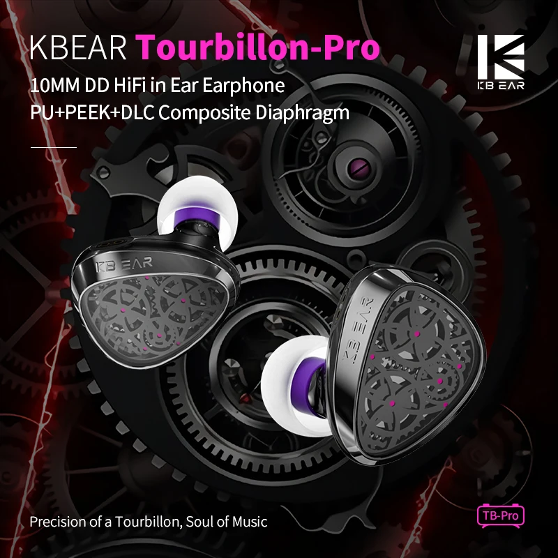 KBEAR TB-PRO 10MM DD HiFi Earphones PU+PEEK+DLC Composite Diaphragm In Ear Headphones Esports Gaming Headest Bass Wired Earbuds