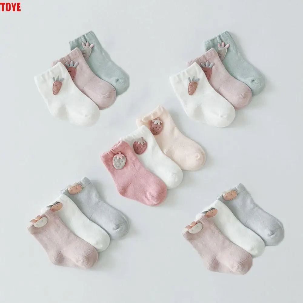 

3 пары детских хлопковых носков с кроликом, дышащие короткие носки-трубочки для малышей, милые осенне-весенние носки с героями мультфильмов для новорожденных, для малышей