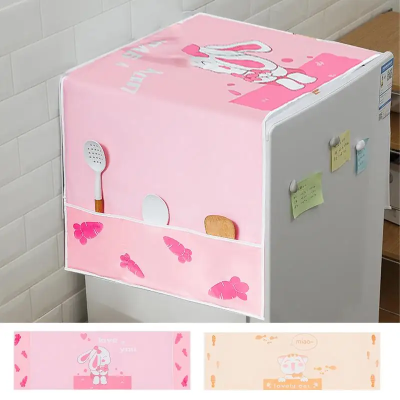 Refrigerator Dust Cover Cute Fridge Dust Cover With Pockets Dustproof Freezer Cover Fridge Protector Scratch-Proof Dryer Mat For