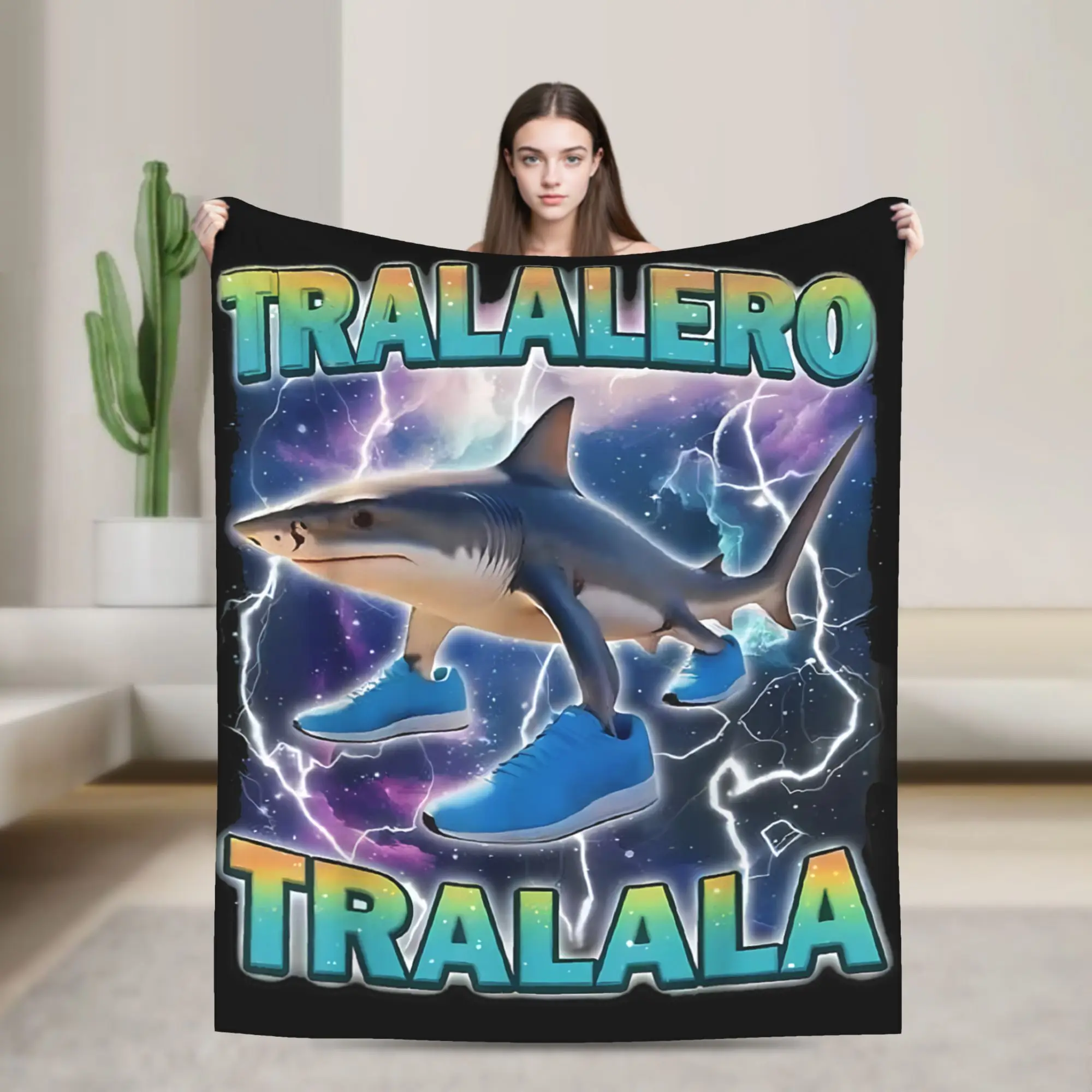 

Одеяла Tralalero Tralala, фланелевое итальянское Brainrot Meme, супер теплое одеяло для спальни, дивана-кровати, ковер