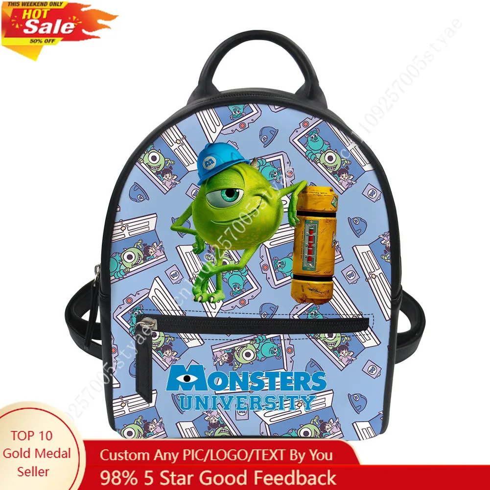 

Mike Wazowski Backpack Disney Cartoon Decorate Leather Bags Design Your Photo Logo Text Party Holiday Custom Gifts Cosplay