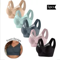 Sujetadores deportivos de copa completa para mujer, Bralette Sexy con cuello de pico y empalme de encaje, ropa de dormir suave de talla grande sin aros, 5 uds.