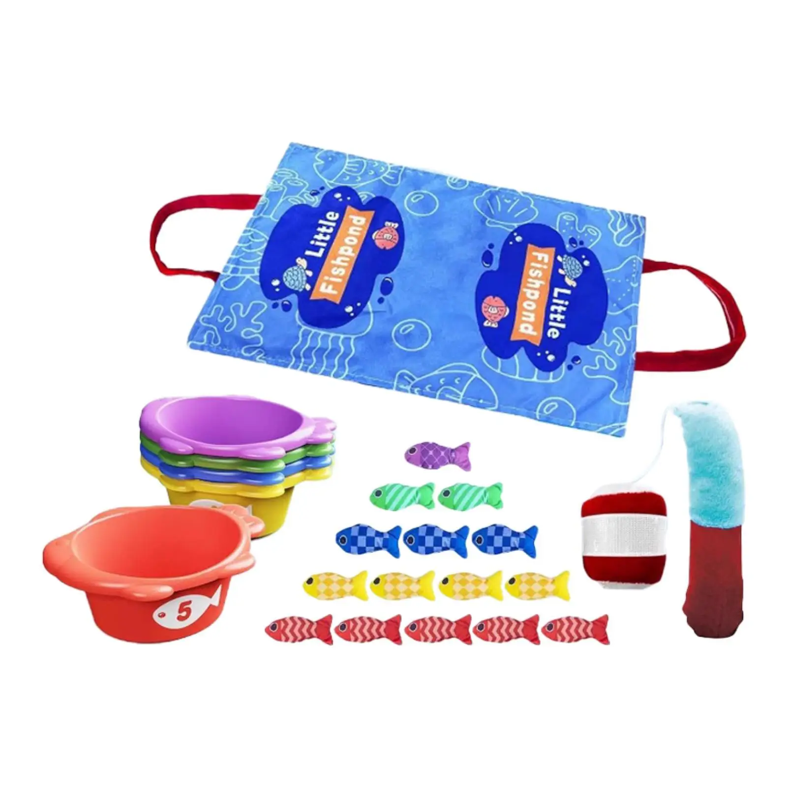 Juego de pesca de tela, educativo, creativo, portátil, divertido, juguete de pesca para bebés, aprendizaje en forma para niños, niños, niñas, bebés