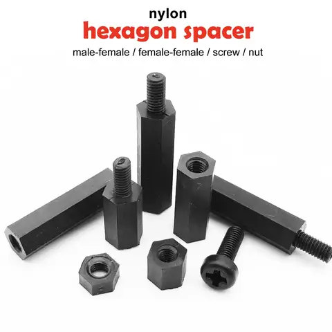50 sztuk czarny plastikowy nylonowy dystans M3 M3x5/10/20/25/30 + 6mm sześciokątna kolumna wspierająca męski-żeński żeński Spacer śruba z łbem krzyżowym