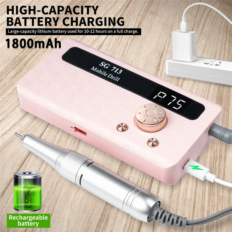 

ABUU-High-Speed Cordless Nail Drill High-Speed Nail Grinder Suitable For Home Use White