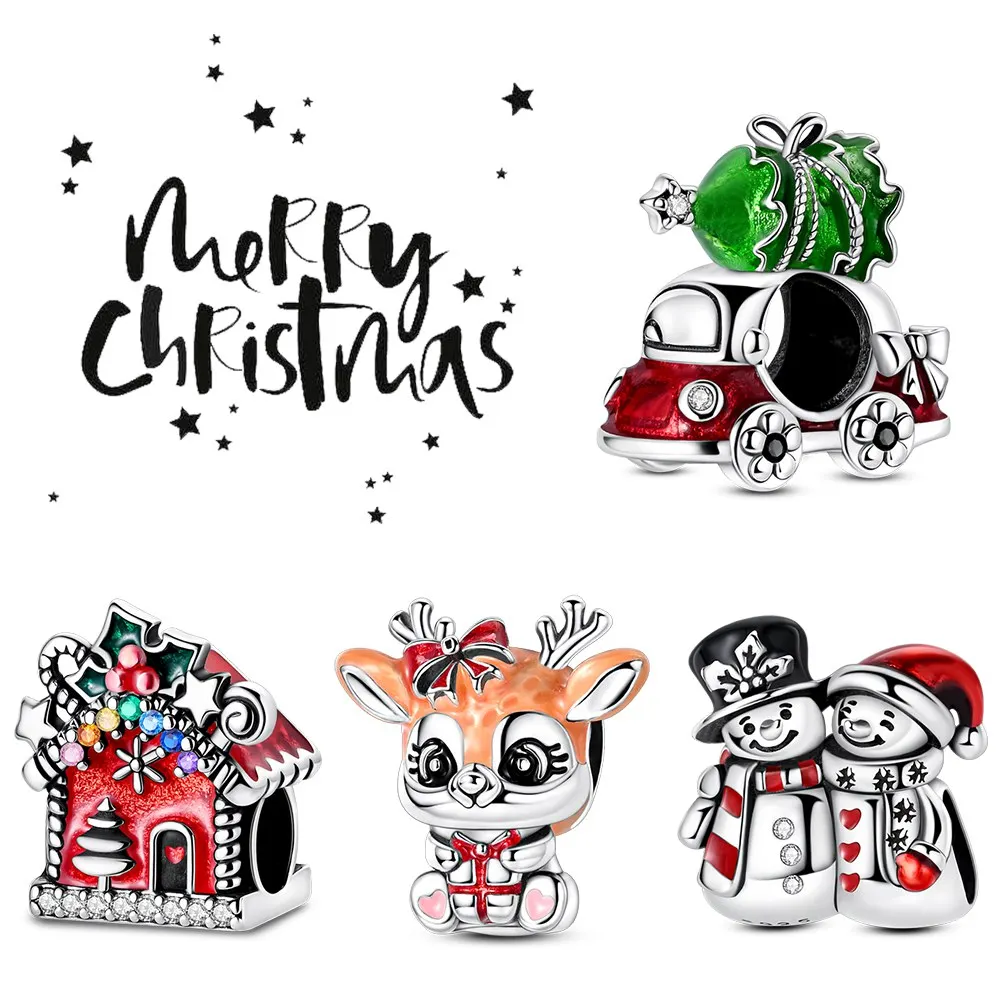 Santa Claus Holds a Heart Bead Silver Colors Charm Beads Fit Original Charms Bracelet Beads for Women Jewelry Making Gifts