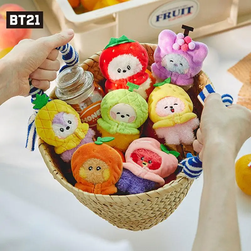 Line Friends Bt21 Kawaii Mang Cooky Koya Rj Chimmy Anime Minini Fruit Series Plush Doll Toys Cartoon Soft Stuffed Ornament Gifts