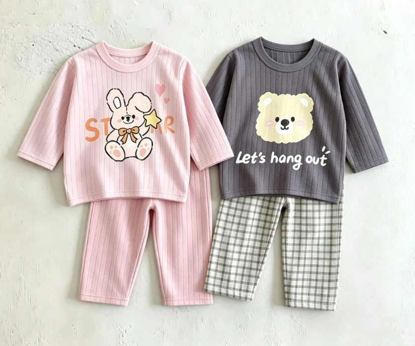 Small Toddler Cozy Long Sleeve Sleepwear Outfit Baby Kid Soft Knit Top With Long Bottoms Suits Kid Daily Wear Suits 2Pieces Set