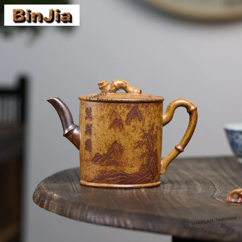 

340ml Vintage Yixing Purple Clay Teapots Handmade Bamboo Sections Pot Raw Ore Section Mud Kettle Chinese Zisha Tea Set Craft