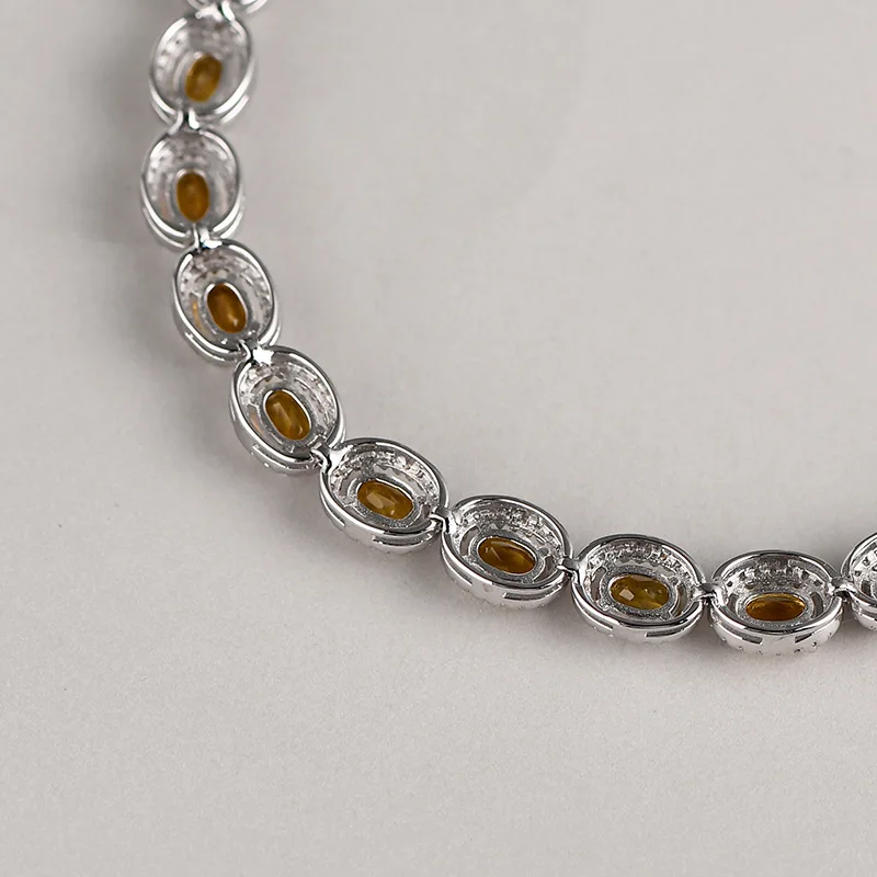 S925 Sterling Silver Bracelets for Women New Fashion Full Zircon Oval Occidental Topaz Palace Style Jewelry