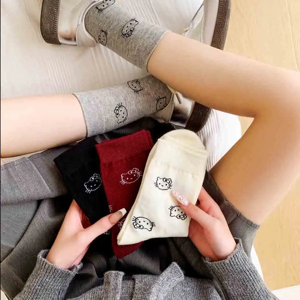 

4 упаковки носков Y2K Hello Kitty, женские супер мягкие хлопковые носки Kawaii Lolita, аниме, 4 пары, милые забавные носки с героями мультфильмов для женщин