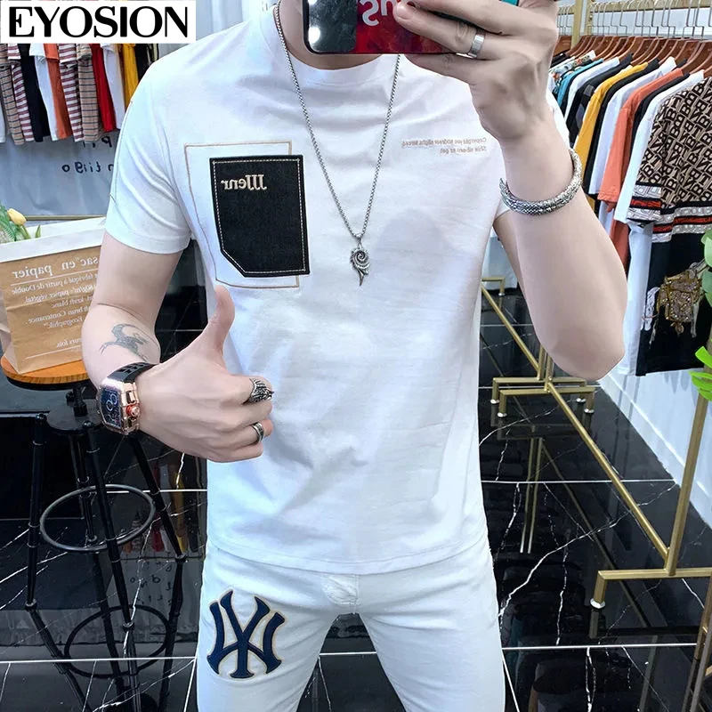 Men\'s Short-sleeved T-shirt Ice Silk Cotton High Quality 2022 Summer Street Style Round Neck Male Top Bottoming Shirt Size 4XL