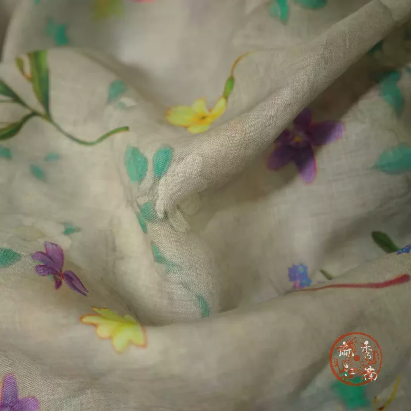 

100% ramie fabric, light gray printed for making clothing dresses and DIY sewing fabrics