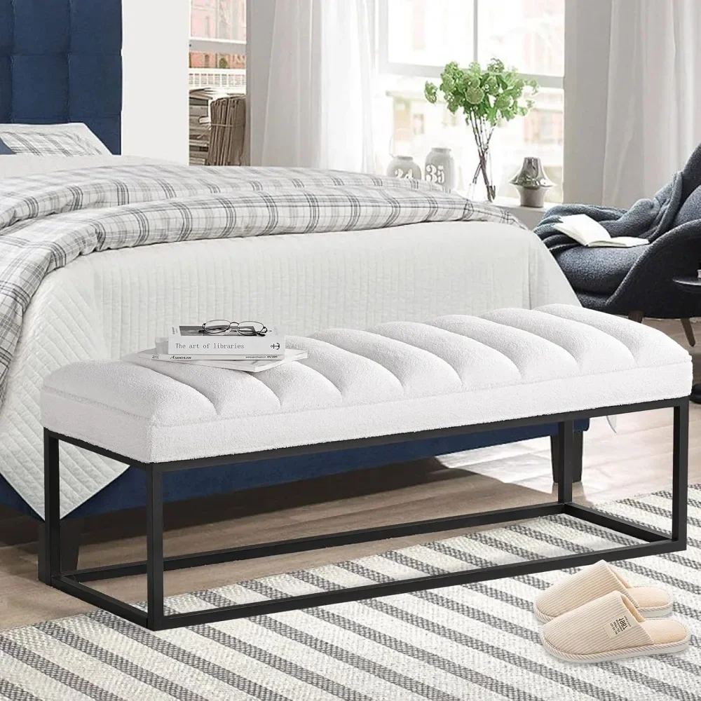 Button Tufted Ottoman Bench with Shoe Storage Rack Upholstered in Faux Leather for Bedroom Entryway Living Room