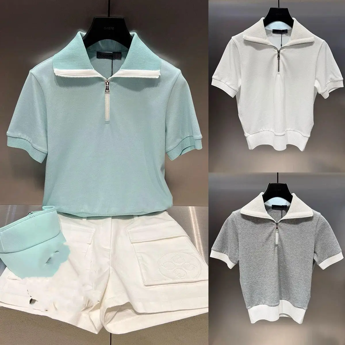 Women Korean Collared Golf Top Slim Fit Skin Brightening Cover Fat Youthful Simple Sportswear Outdoor Golf Baseball Apparel