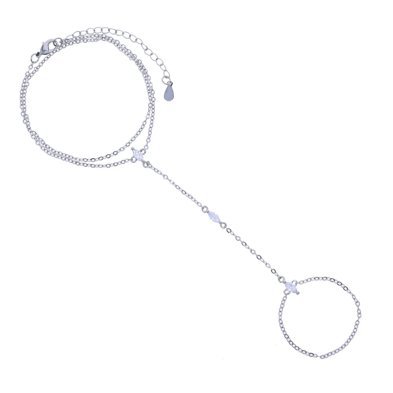 Geometric 3 Pcs Marquise Cubic Zirconia CZ Double Wrist Hand Chain Bracelet Simple Fashion Women Jewelry