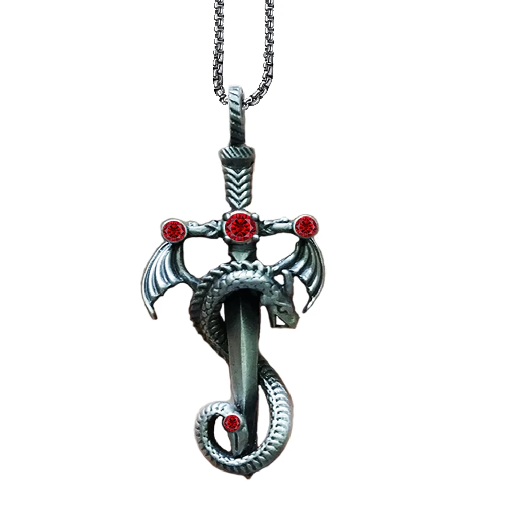 Punk Wing Dragon Necklace Personalized Cross Sword Pendant Gothic Viking Retro Jewelry Gift For Him Boys Men Father Best Friends