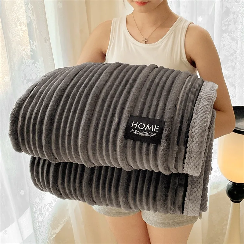 

Fleece Flannel Double Couple Furry Sofa Cover Light Luxury Thick Plush Blanket Winter Coral Velvet Stripe Soft Nap Throw Blanket