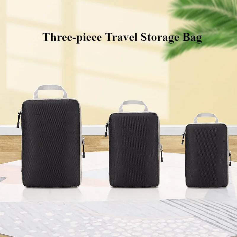 3 Pcs Travel Compressible Packing Cubes Foldable Waterproof Storage Bag Travel Suitcase Nylon Portable Handbag Luggage Organizer