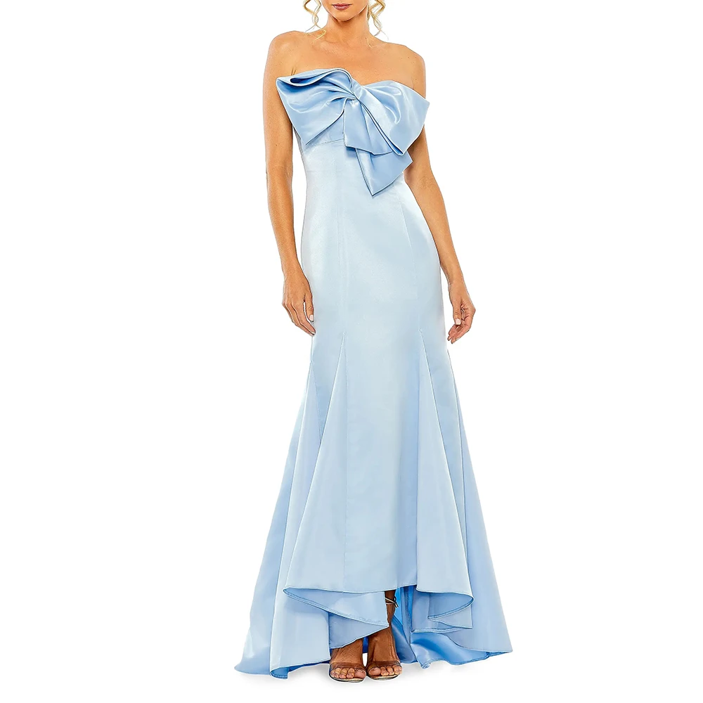 

Arya Classic Sky Blue Evening Dresses Satin for Floor-Length Strapless Prom Dress Bow Mermaid Vestidos De Fiesta Customized