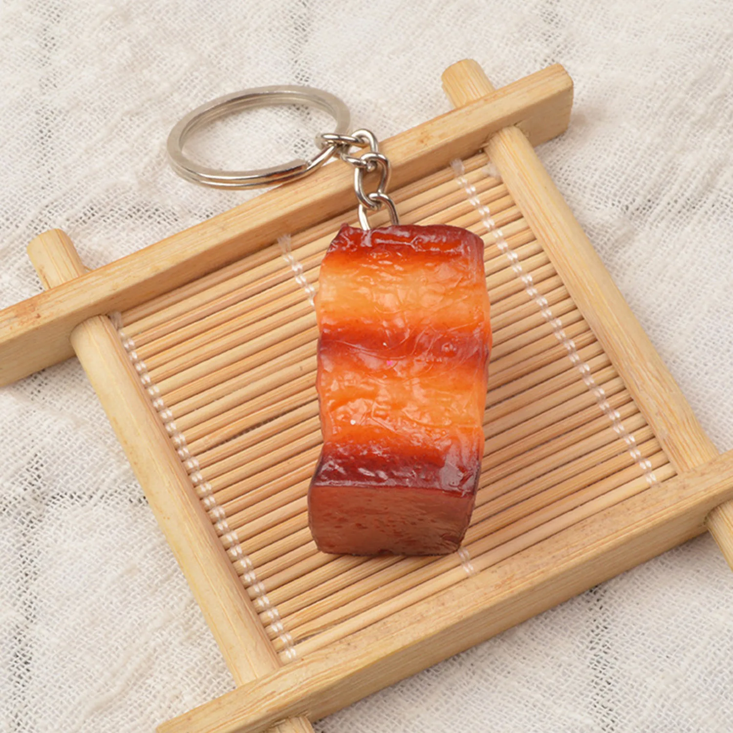 Simulation Braised Pork PVC Keychains Food Model Photography Props Fun Children's Toys Car Key Ring Bag Pendant Jewelry Gifts