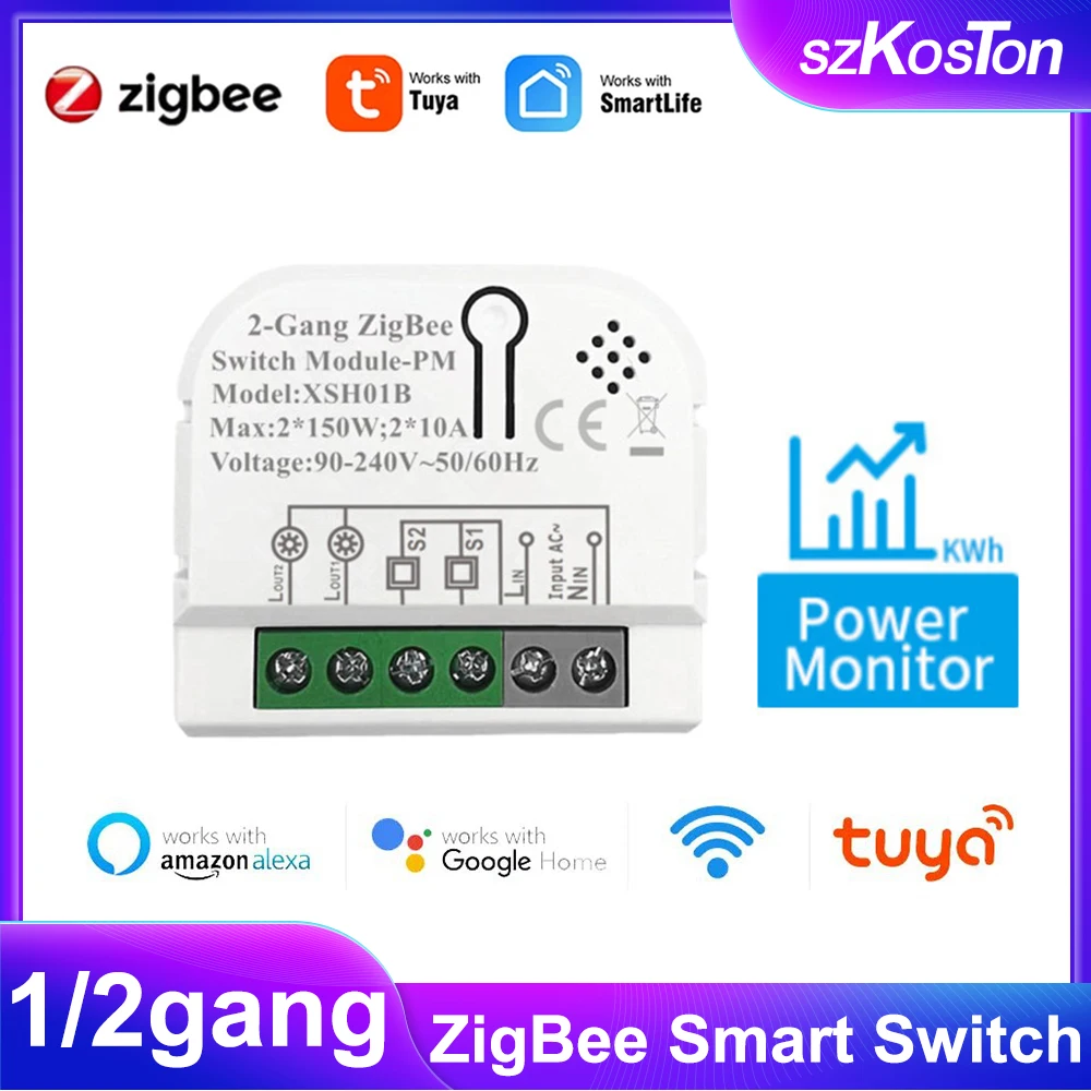 

1/ 2 Gang Tuya ZigBee Smart Switch Module with Power Monitor Smart Home Automation Timer Relay Works with Alexa Google Home