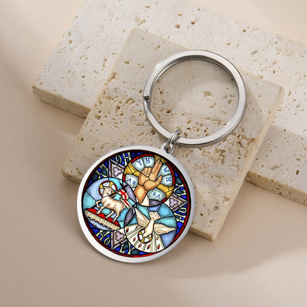 Dawapara المقدسة الثالوث Trindade قلادة درع من الثالوث المفاتيح مجوهرات الحماية المسيحية الفولاذ المقاوم للصدأ كيرينغ