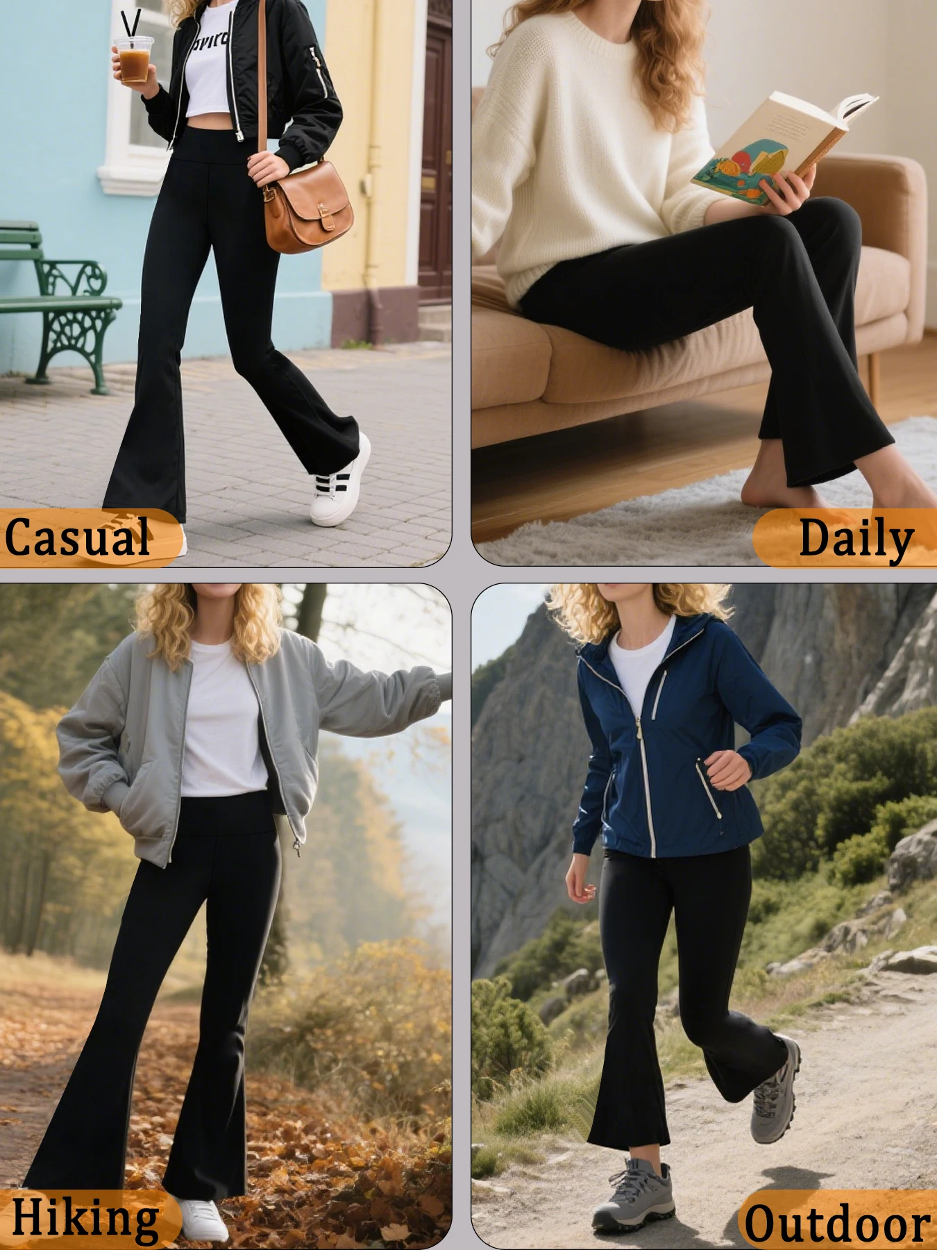 Lot de 5 pantalons évasés super doux pour femmes, taille haute, contrôle du ventre, jambières de yoga, bas de cloche