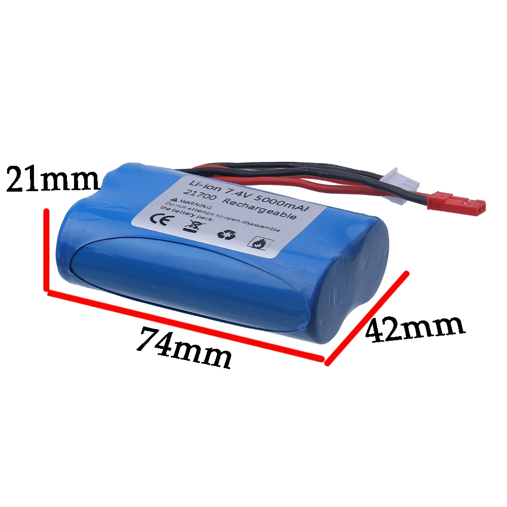 (Enchufe JST) batería de iones de litio de 7,4 V 5000mAh para Control remoto, coches de carreras todoterreno, camiones, piezas de juguetes, batería de 7,4 V para helicóptero RC