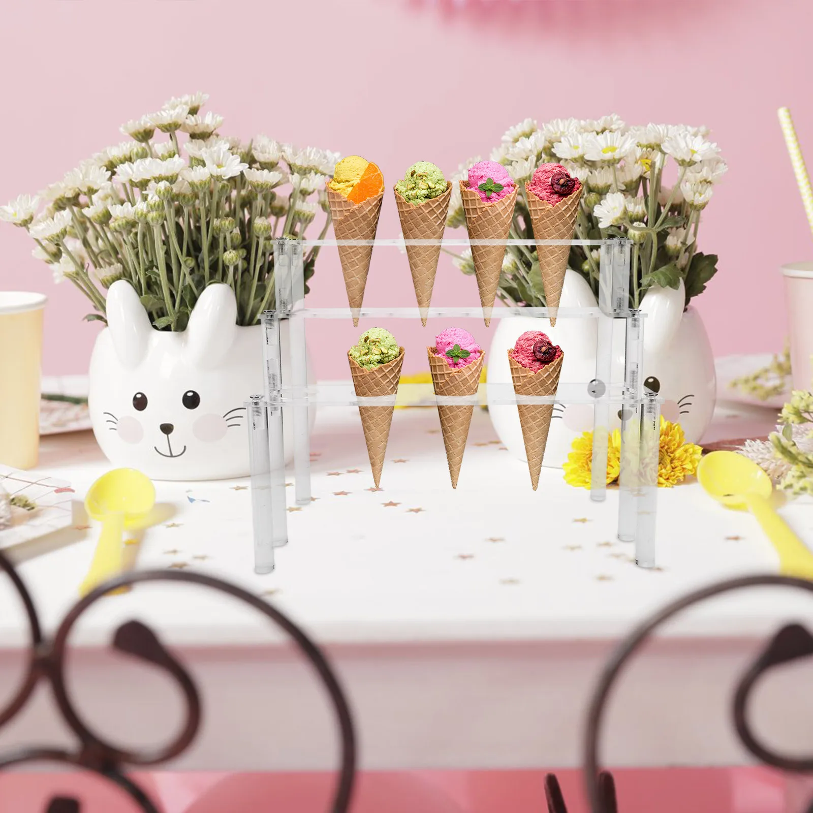 

Ice Cream Cone Holder 15-Hole Clear Acrylic Display Stand Cone Snack Serving Ice Cream Holder Stand for Party