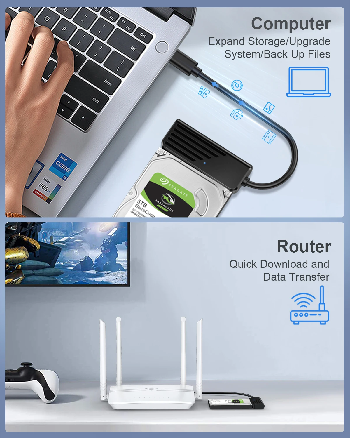 Onelesy kabel USB 3.0 ke SATA, adaptor konektor Hard Drive, HDD 2.5 inci, kabel USB Tipe C ke SATA 5Gbps, Plug and Play