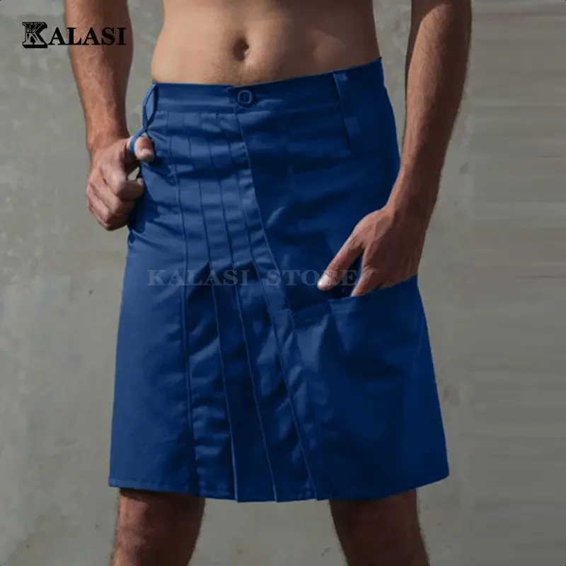 Adult Men Scottish Fashion Solid Classic Retro Traditional Sexy Medieval Cargo Personality Scottish Kilts Check Pattern Skirts