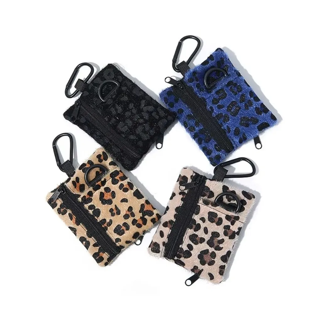 Unisex Mini Sports Wallet Leopard Pattern Outdoor Coin Purse Horse Hair Multifunctional Key Bag Small Object Keychain