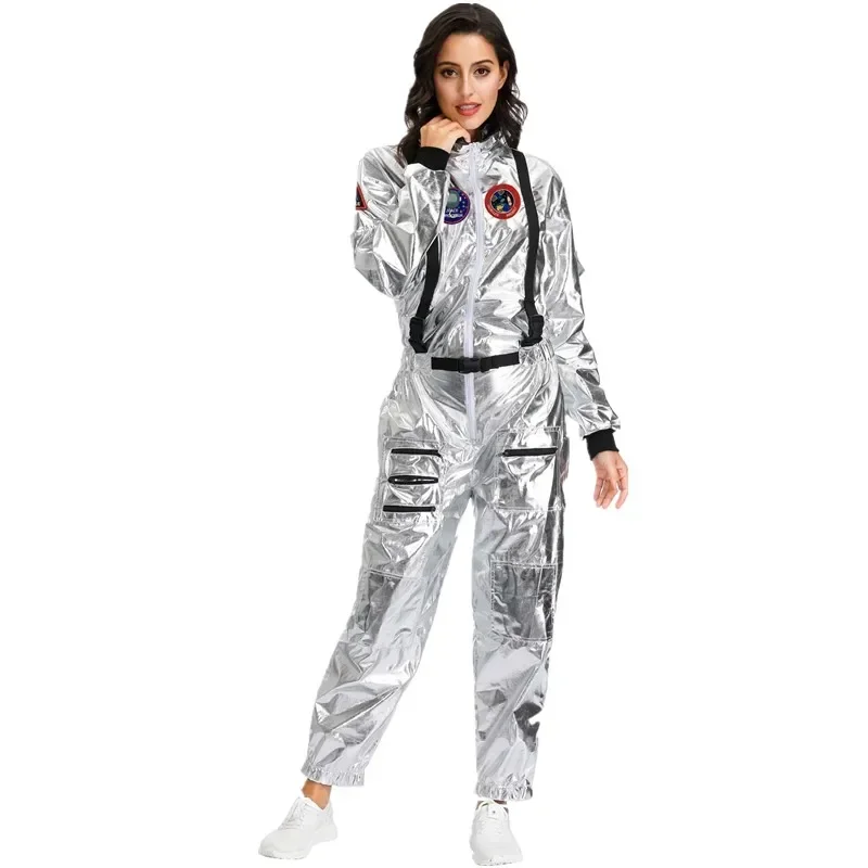 Mono de astronauta para parejas adultas, conjuntos de Cosplay de Carnaval de Spoceman plateado alienígena MS35239