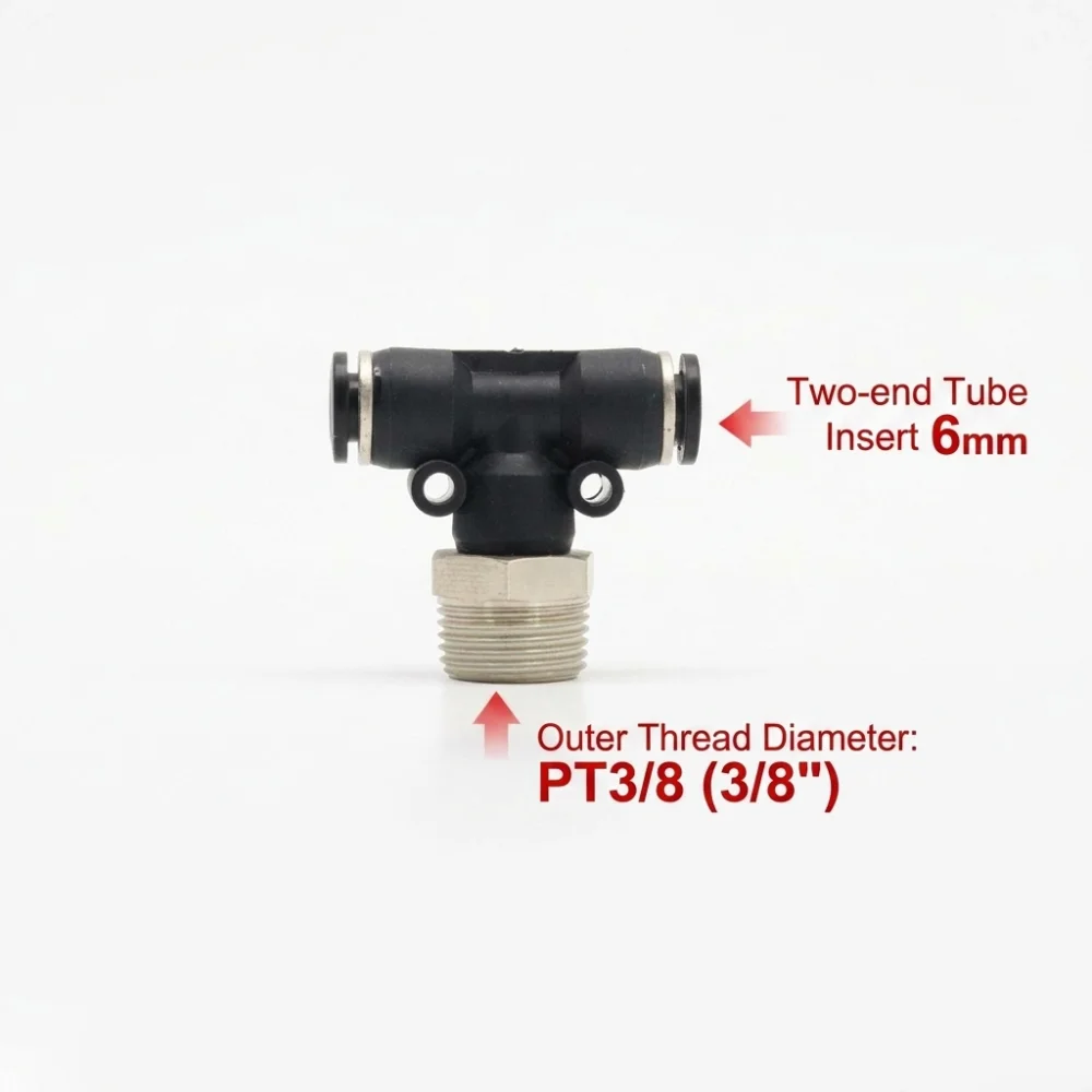 T Shape Air Hose Connector Male Threaded Port 4-6mm Tube Quick Fitting Tee Versatile Leak Resistant Three Way Air Fitting